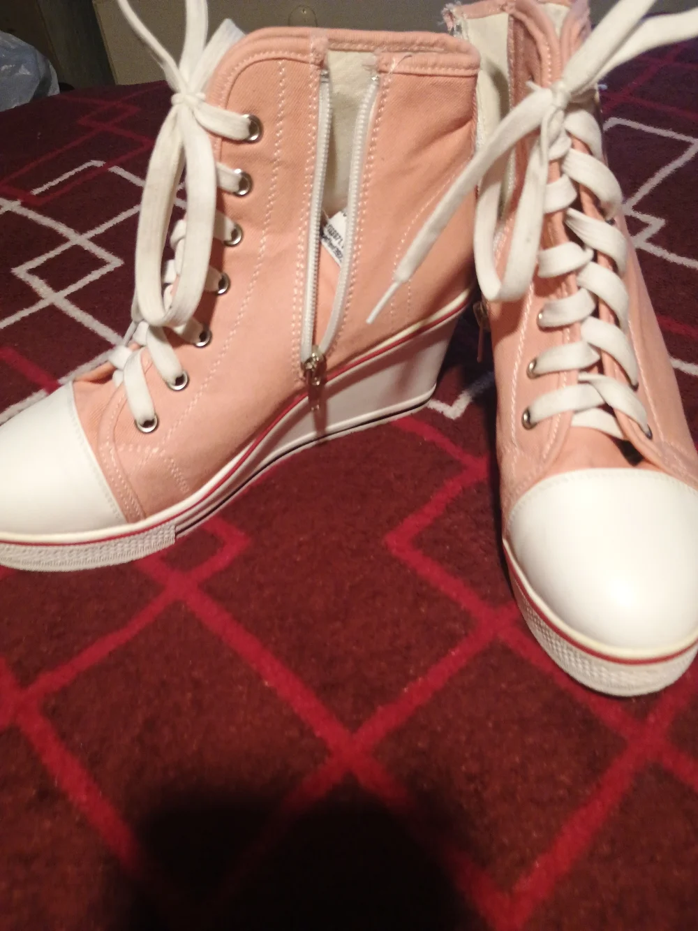 Canvas Wedge High-Top Sneakers in Blush Pink